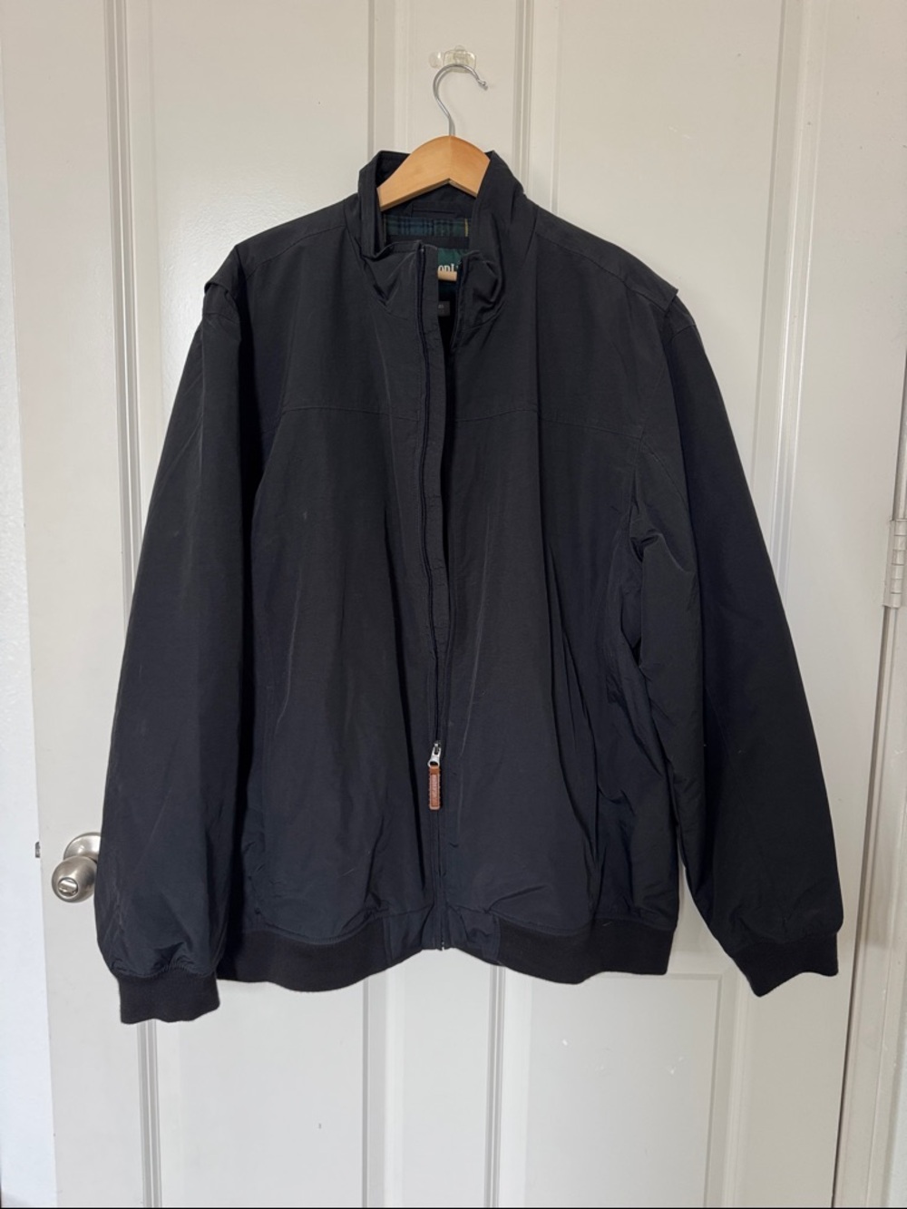 Outdoor Life Black Zip-Up Bomber Jacket with green plaid interior